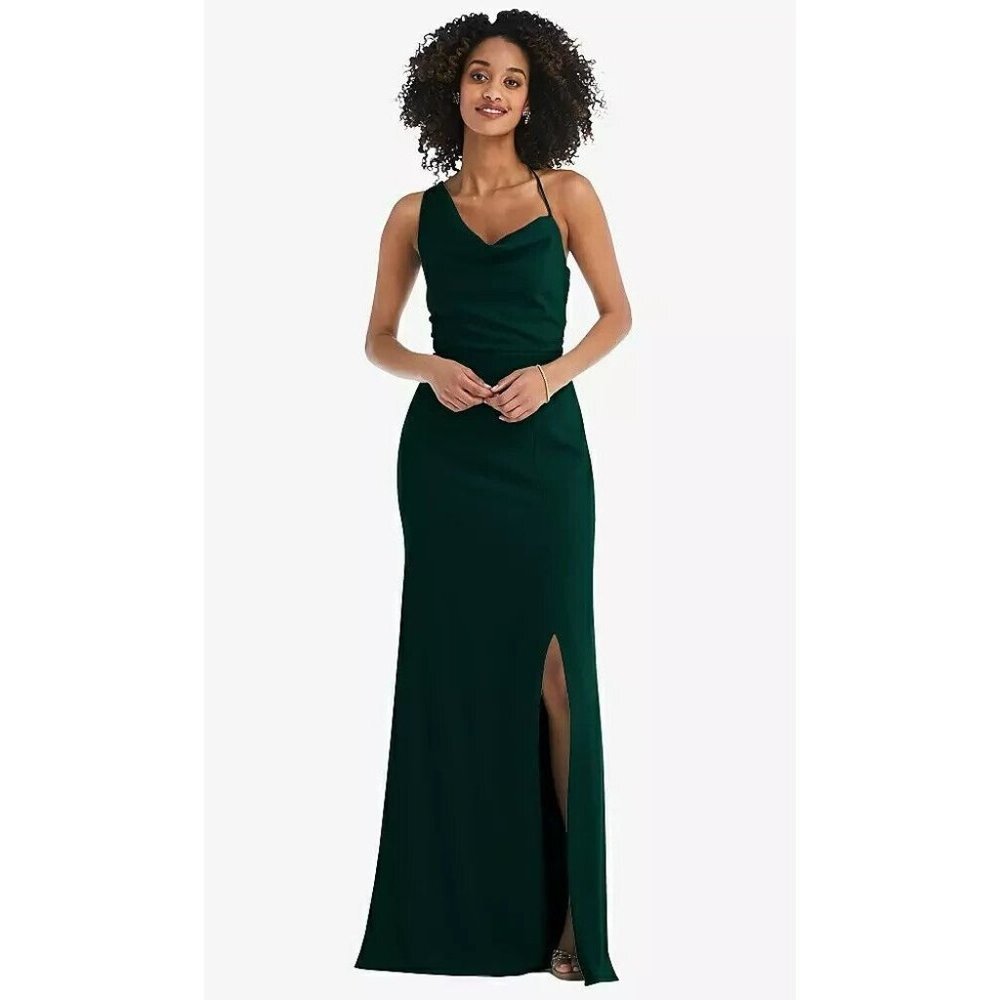 AFTER SIX One-shoulder Draped Cowl-neck‎ Maxi Dress In Evergreen Size 12
